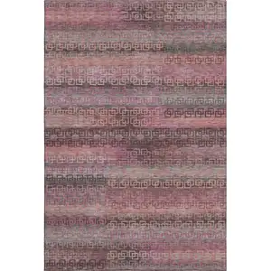 Photo of Pink And Gray Striped Washable Area Rug With UV Protection