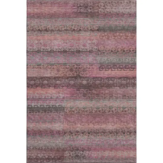 Pink And Gray Striped Washable Area Rug With UV Protection Photo 1