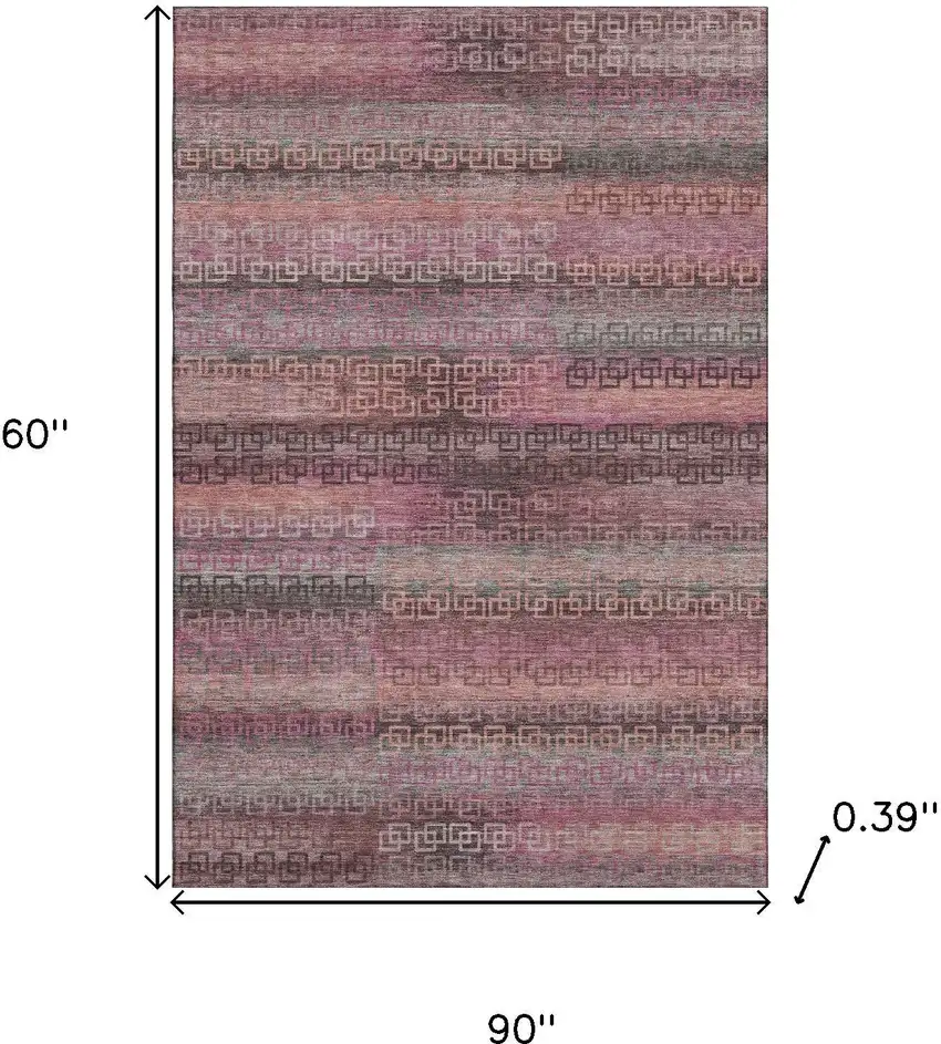 Pink And Gray Striped Washable Area Rug With UV Protection Photo 9