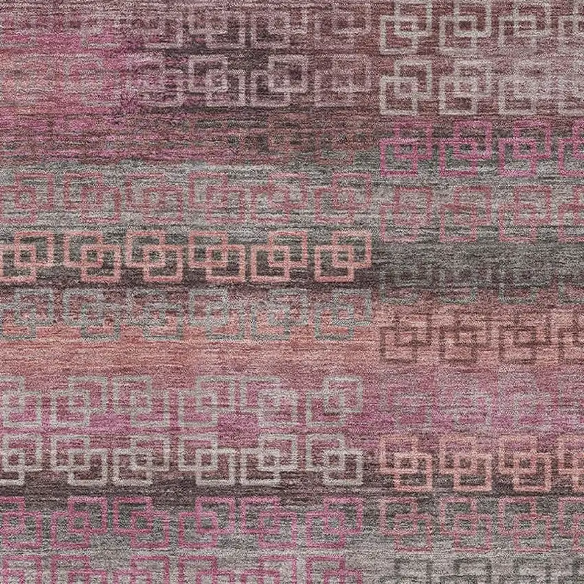 Pink And Gray Striped Washable Area Rug With UV Protection Photo 3