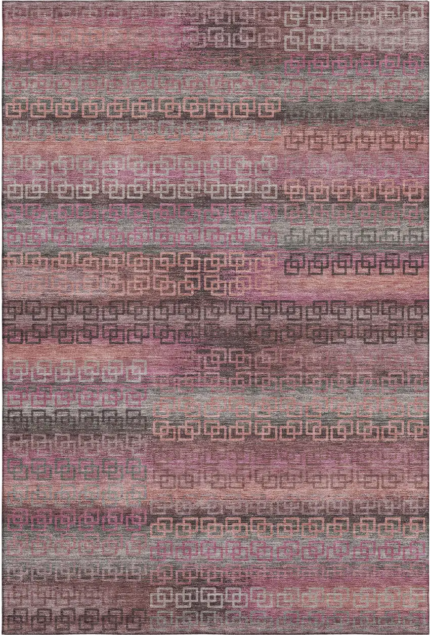Pink And Gray Striped Washable Area Rug With UV Protection Photo 1