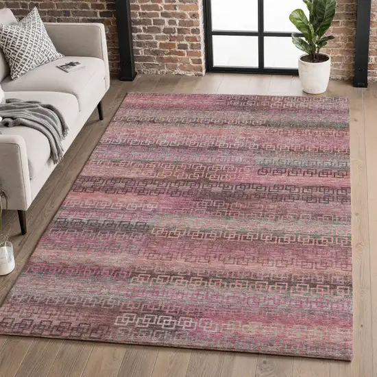 Pink And Gray Striped Washable Area Rug With UV Protection Photo 5