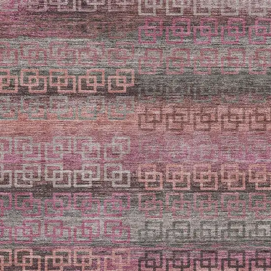 Pink And Gray Striped Washable Area Rug With UV Protection Photo 3