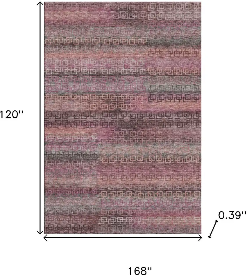 Pink And Gray Striped Washable Area Rug With UV Protection Photo 9