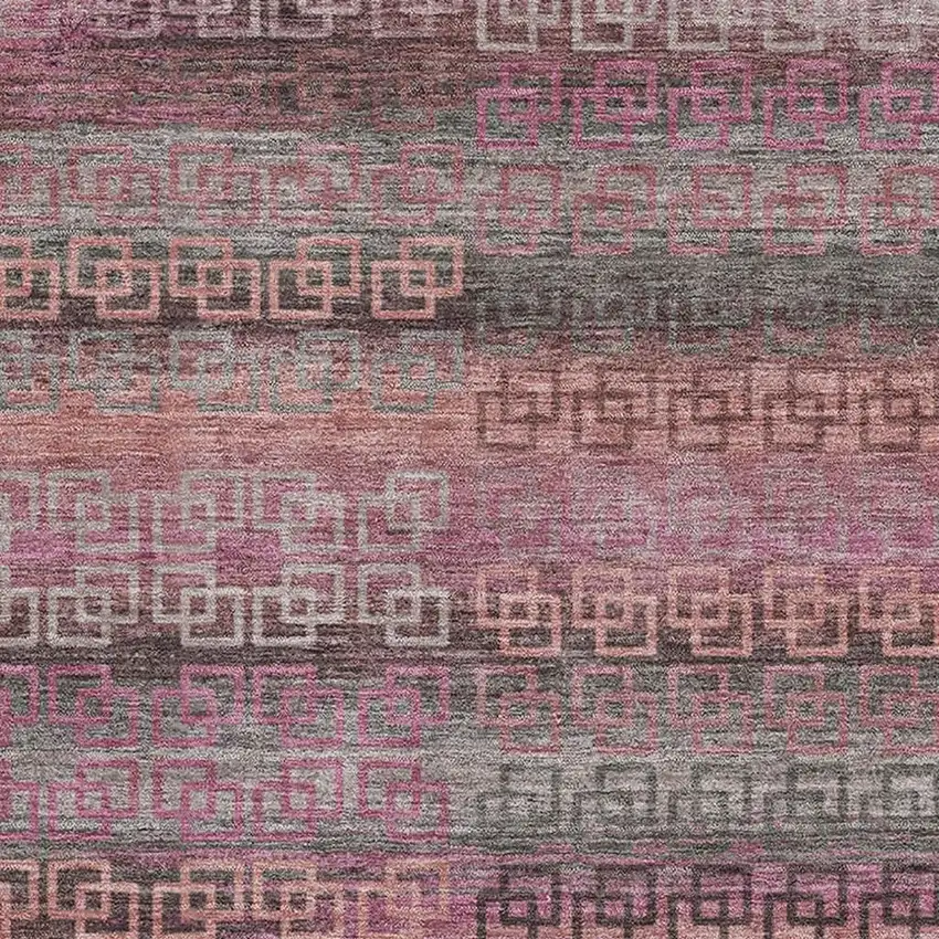 Pink And Gray Striped Washable Area Rug With UV Protection Photo 3