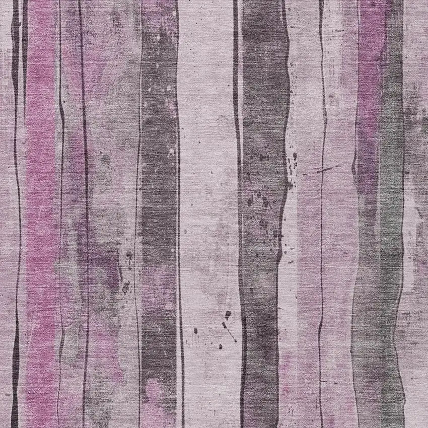 Pink And Gray Striped Washable Indoor Outdoor Area Rug Photo 3