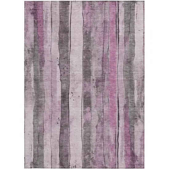 Pink And Gray Striped Washable Indoor Outdoor Area Rug Photo 4