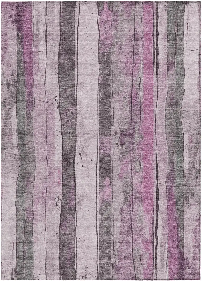 Pink And Gray Striped Washable Indoor Outdoor Area Rug Photo 4