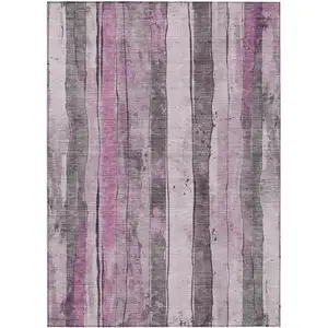 Photo of Pink And Gray Striped Washable Indoor Outdoor Area Rug