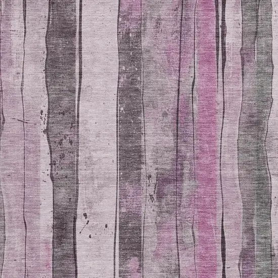 Pink And Gray Striped Washable Indoor Outdoor Area Rug Photo 3