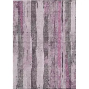 Photo of Pink And Gray Striped Washable Indoor Outdoor Area Rug