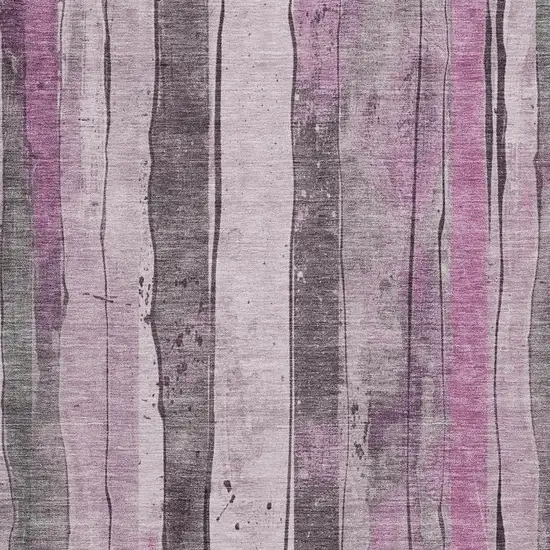 Pink And Gray Striped Washable Indoor Outdoor Area Rug Photo 3