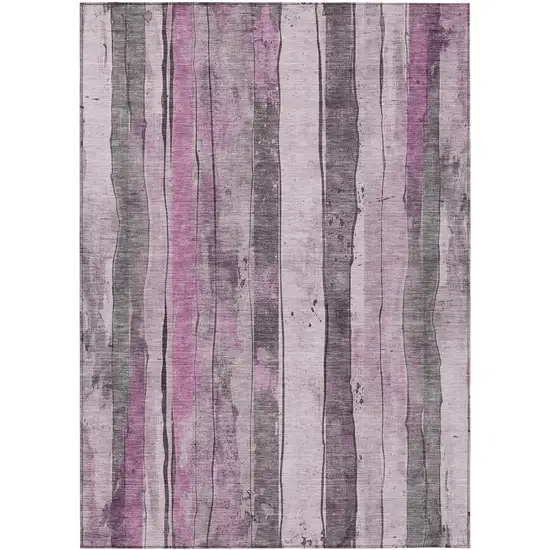 Pink And Gray Striped Washable Indoor Outdoor Area Rug Photo 8