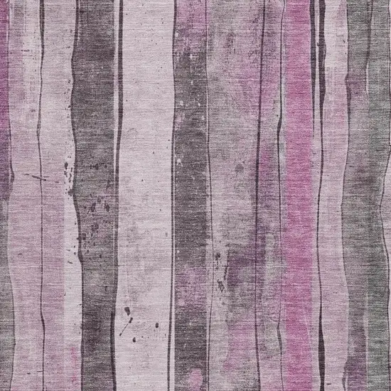 Pink And Gray Striped Washable Indoor Outdoor Area Rug Photo 3