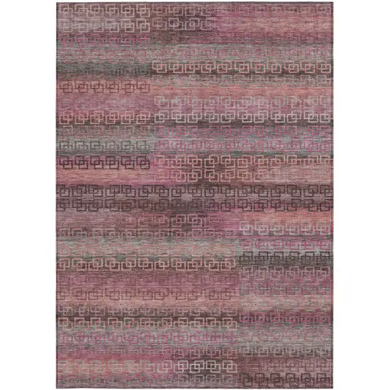 Pink And Gray Striped Washable Indoor Outdoor Area Rug Photo 3