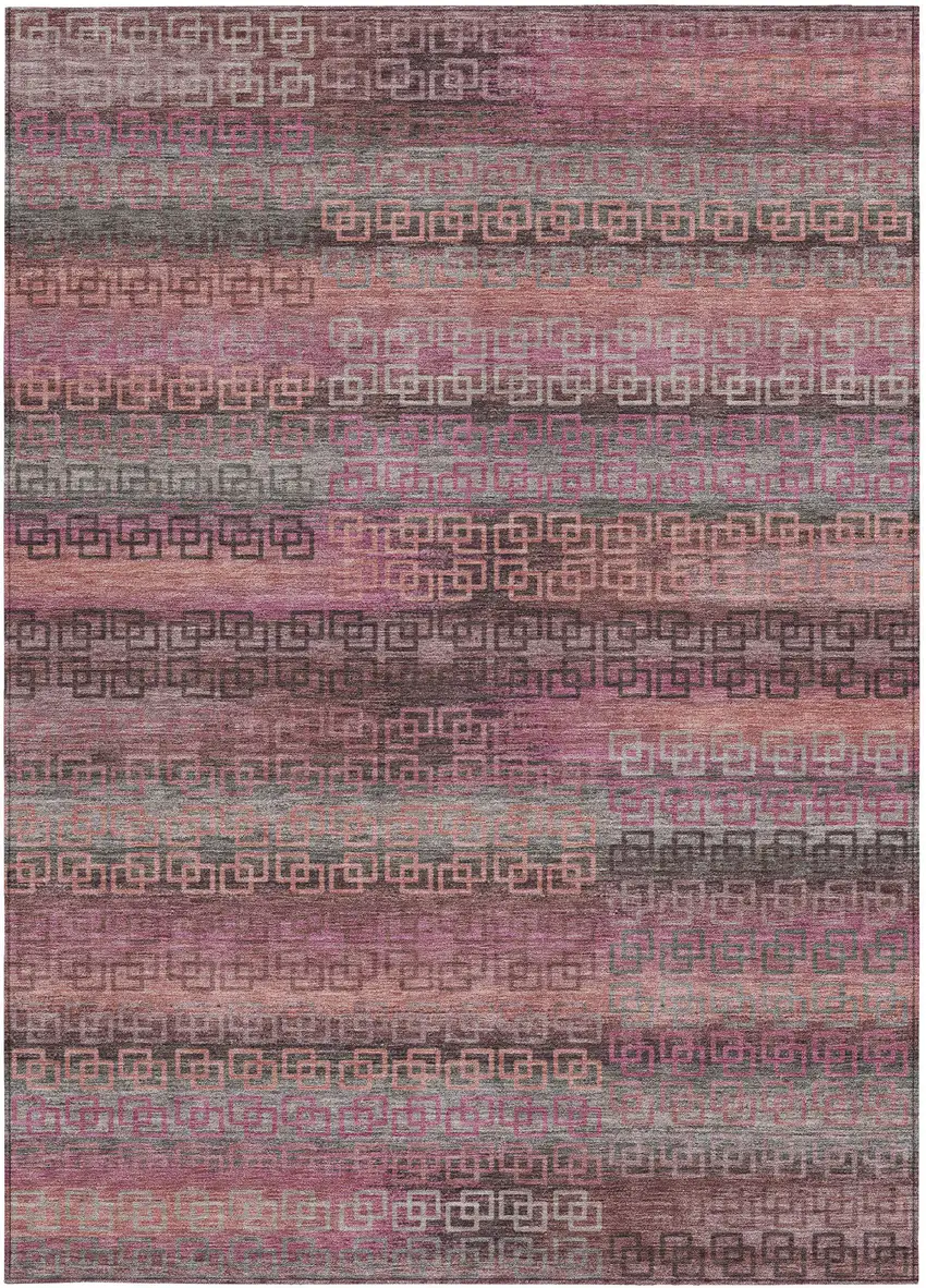 Pink And Gray Striped Washable Indoor Outdoor Area Rug Photo 4