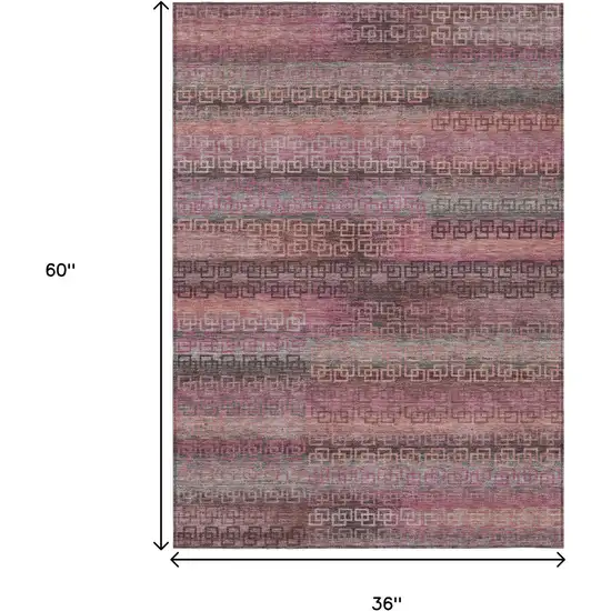 Pink And Gray Striped Washable Indoor Outdoor Area Rug Photo 8