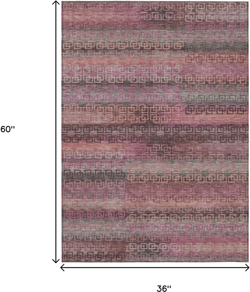 Pink And Gray Striped Washable Indoor Outdoor Area Rug Photo 8