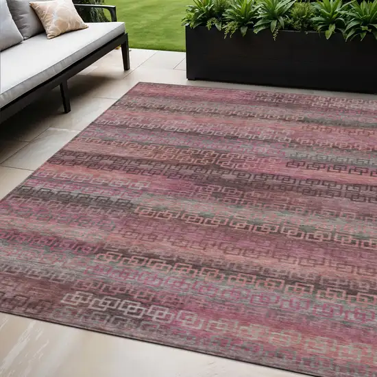 Pink And Gray Striped Washable Indoor Outdoor Area Rug Photo 2
