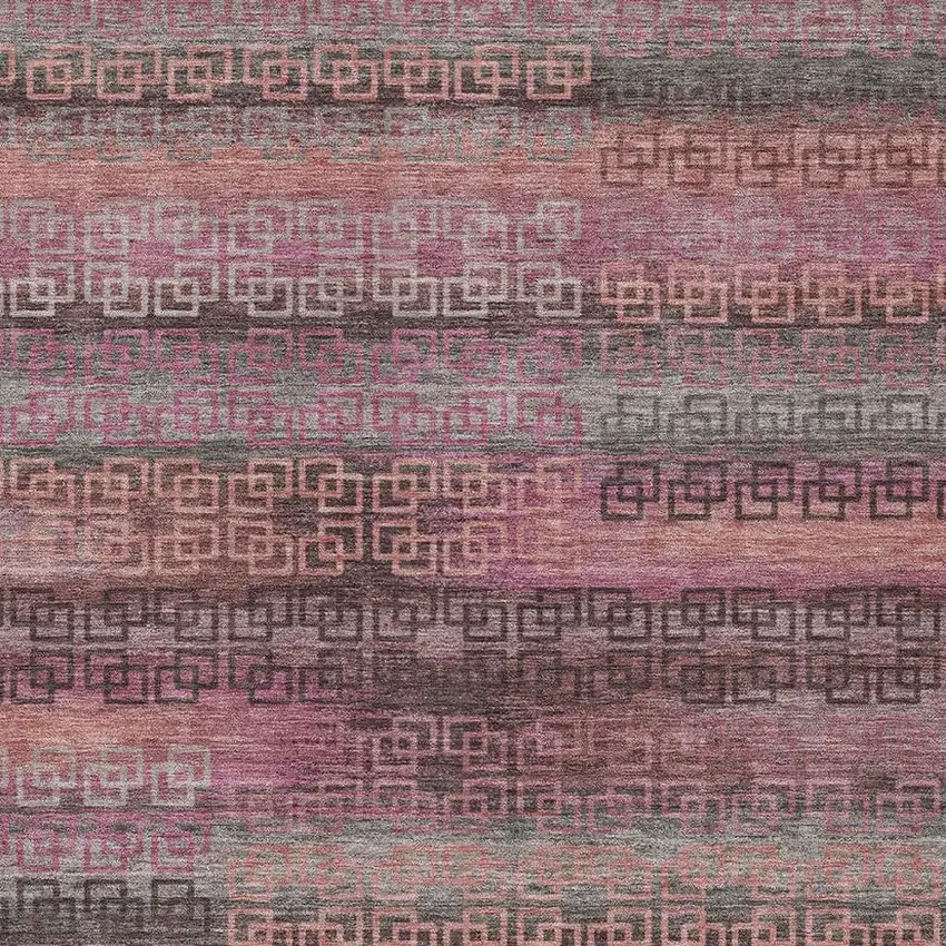 Pink And Gray Striped Washable Indoor Outdoor Area Rug Photo 3