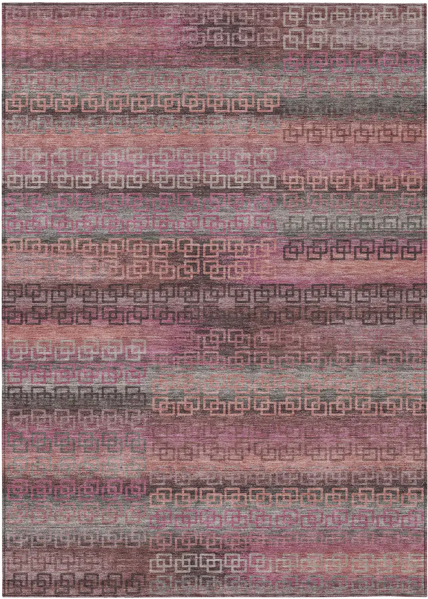 Pink And Gray Striped Washable Indoor Outdoor Area Rug Photo 1