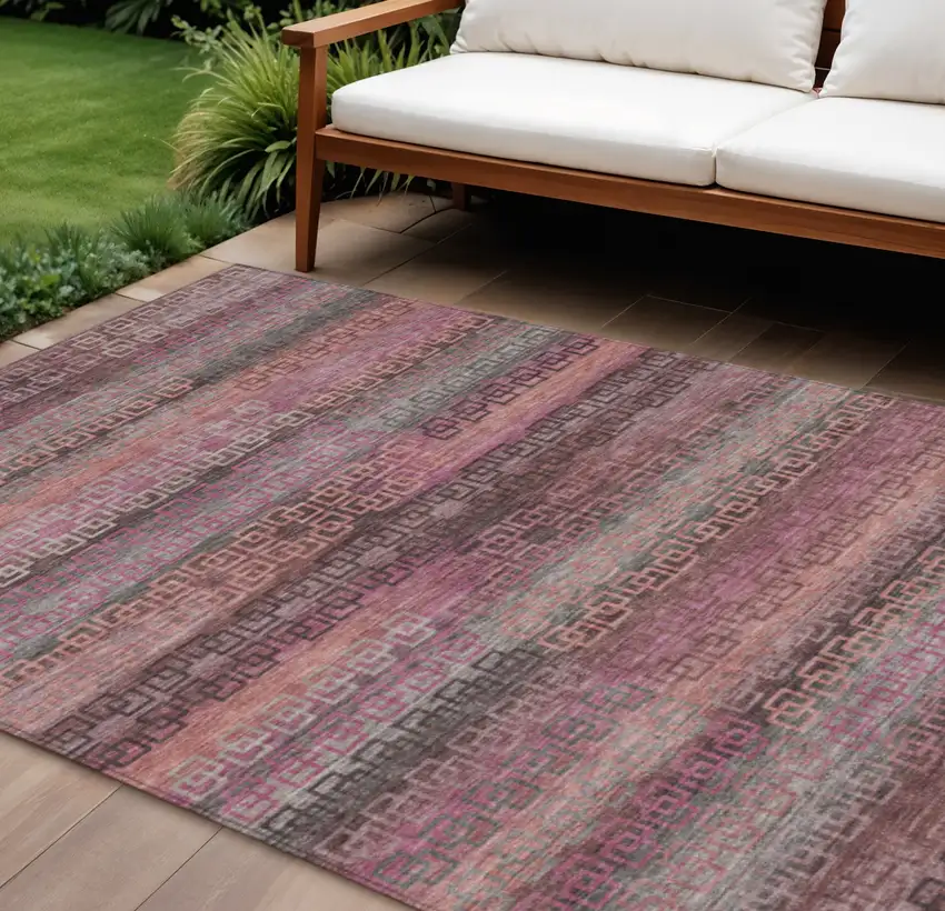 Pink And Gray Striped Washable Indoor Outdoor Area Rug Photo 2