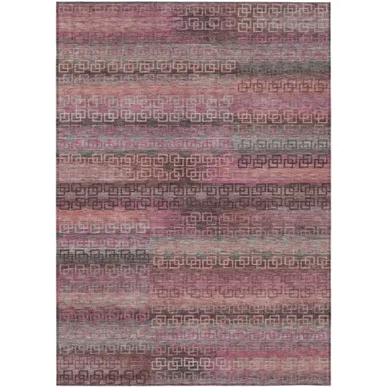 Pink And Gray Striped Washable Indoor Outdoor Area Rug Photo 1