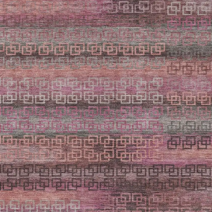 Pink And Gray Striped Washable Indoor Outdoor Area Rug Photo 3
