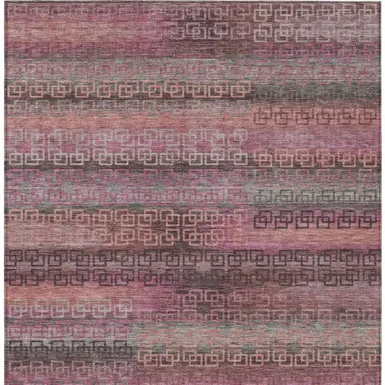 Pink And Gray Striped Washable Indoor Outdoor Area Rug Photo 4