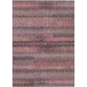 Photo of Pink And Gray Striped Washable Indoor Outdoor Area Rug
