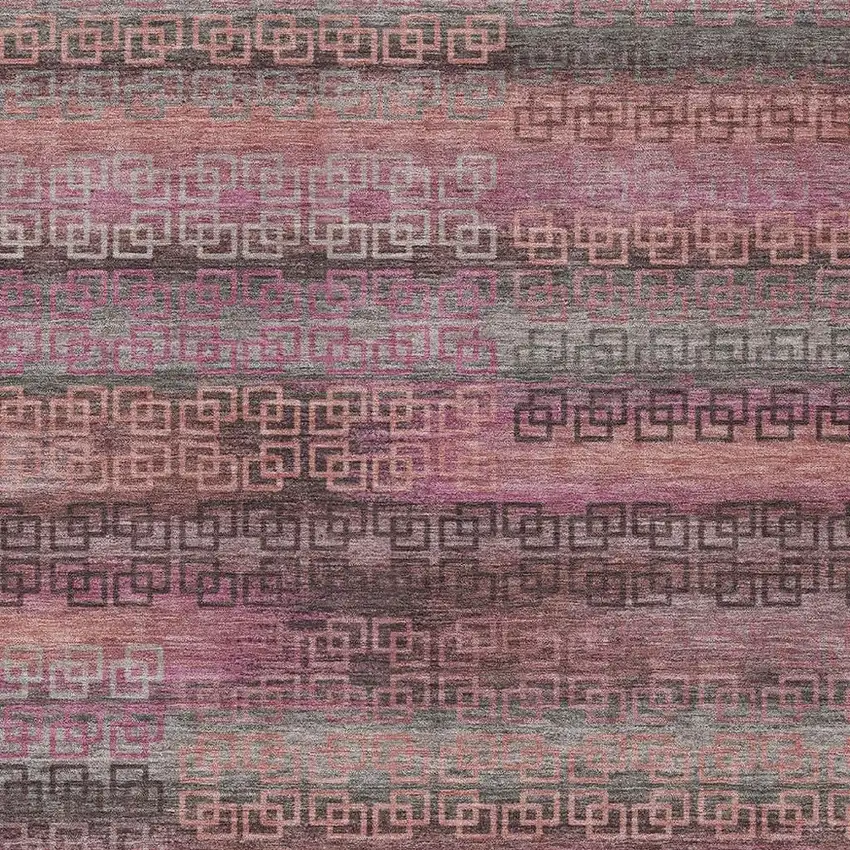 Pink And Gray Striped Washable Indoor Outdoor Area Rug Photo 3
