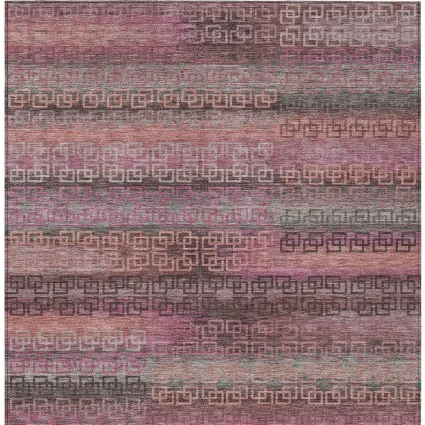 Pink And Gray Striped Washable Indoor Outdoor Area Rug Photo 4