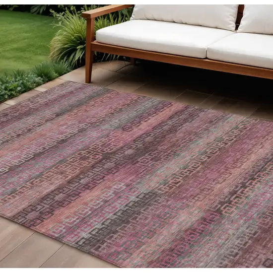 Pink And Gray Striped Washable Indoor Outdoor Area Rug Photo 2