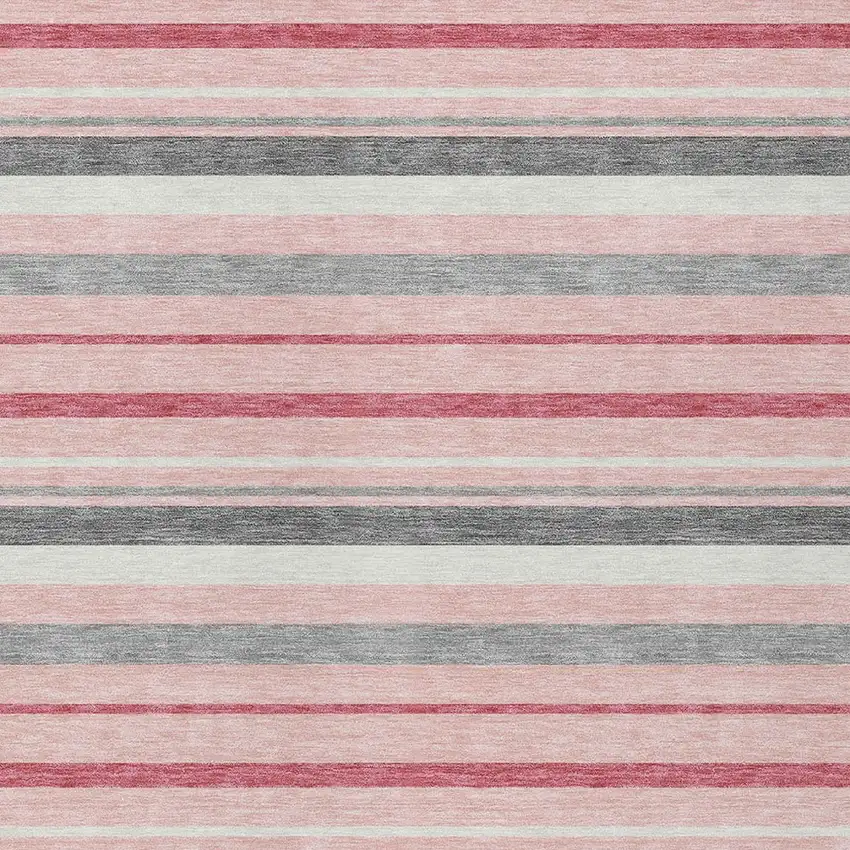 Pink And Gray Striped Washable Indoor Outdoor Area Rug Photo 7