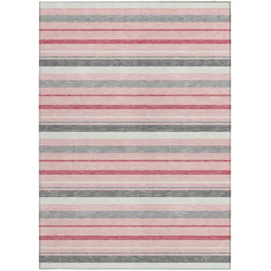 Pink And Gray Striped Washable Indoor Outdoor Area Rug Photo 8