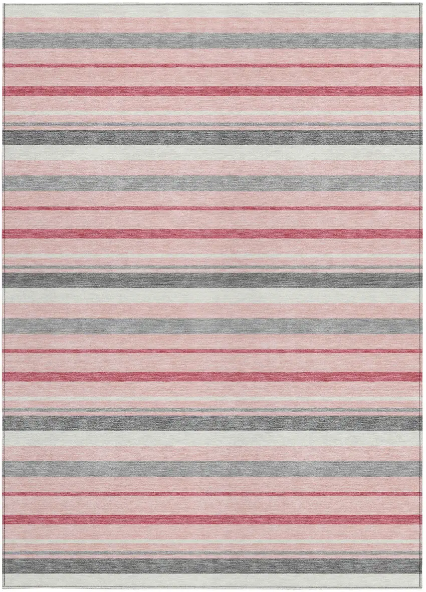 Pink And Gray Striped Washable Indoor Outdoor Area Rug Photo 8