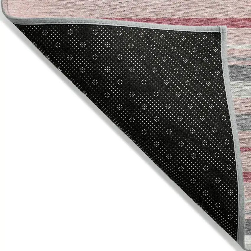 Pink And Gray Striped Washable Indoor Outdoor Area Rug Photo 4