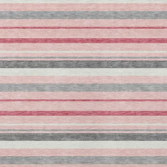 Pink And Gray Striped Washable Indoor Outdoor Area Rug Photo 7