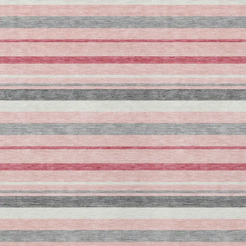 Pink And Gray Striped Washable Indoor Outdoor Area Rug Photo 7