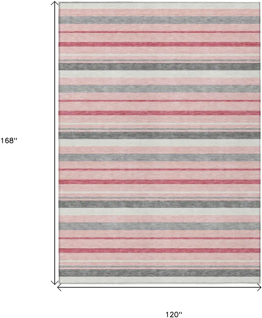 Pink And Gray Striped Washable Indoor Outdoor Area Rug Photo 3