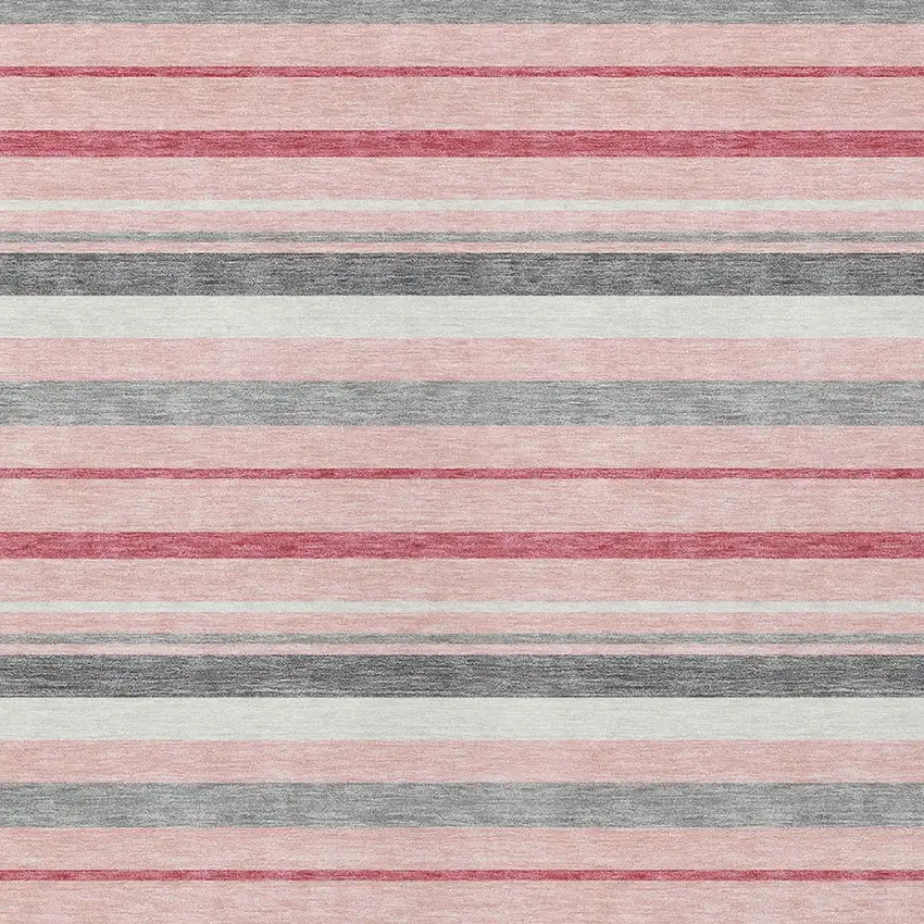 Pink And Gray Striped Washable Indoor Outdoor Area Rug Photo 7
