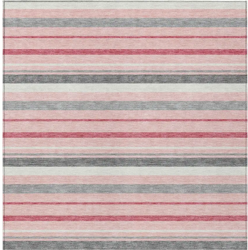 Pink And Gray Striped Washable Indoor Outdoor Area Rug Photo 8