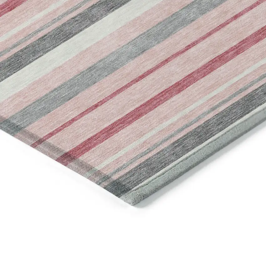 Pink And Gray Striped Washable Indoor Outdoor Area Rug Photo 5