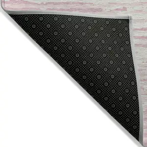 Photo of Pink And Gray Striped Washable Indoor Outdoor Area Rug