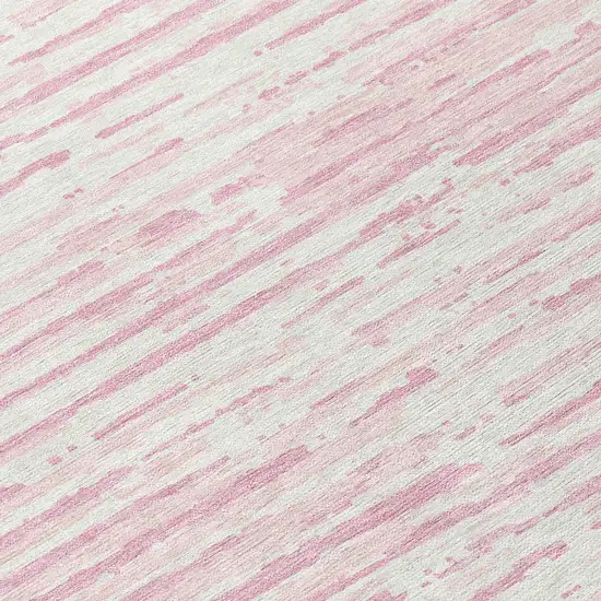 Pink And Gray Striped Washable Indoor Outdoor Area Rug Photo 8