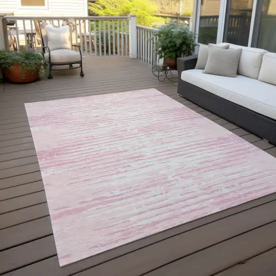 Pink And Gray Striped Washable Indoor Outdoor Area Rug Photo 8