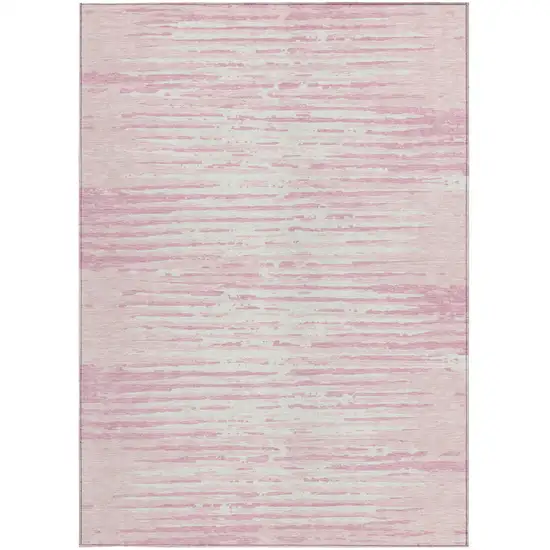 Pink And Gray Striped Washable Indoor Outdoor Area Rug Photo 7