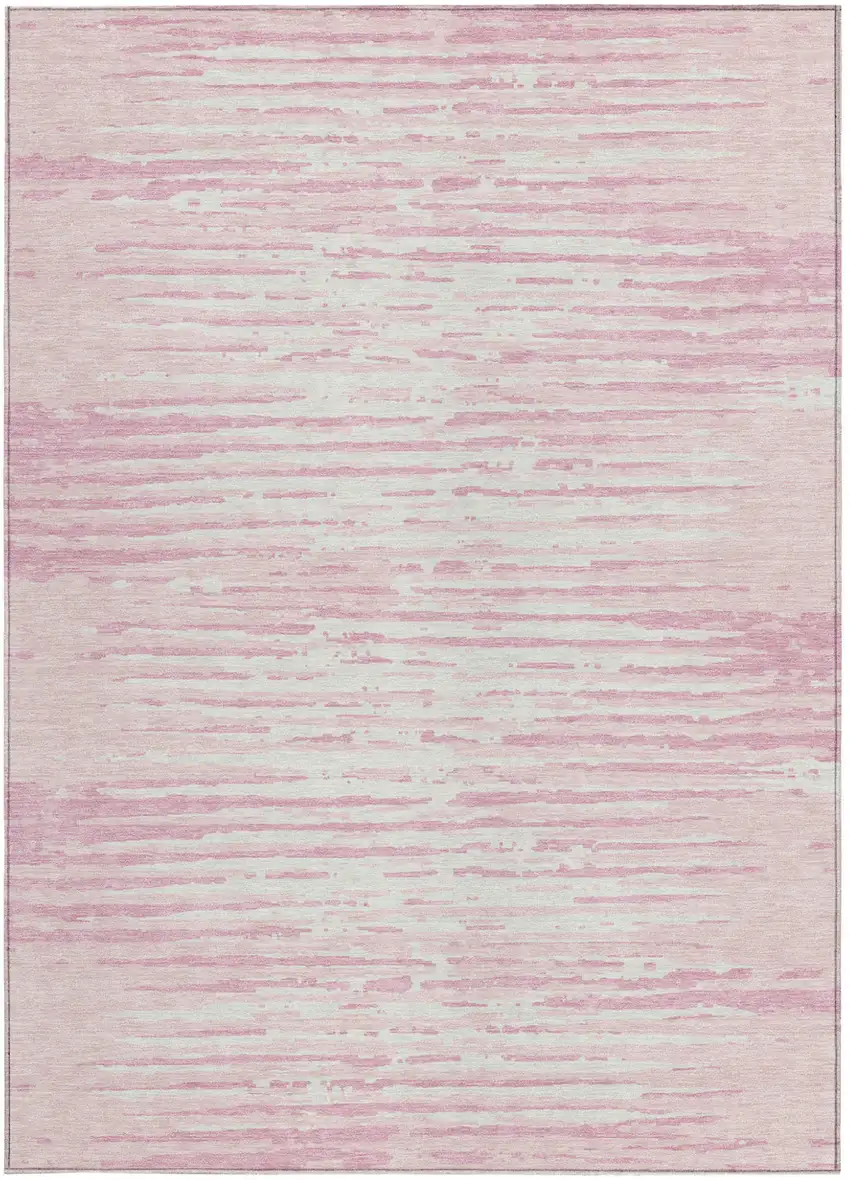 Pink And Gray Striped Washable Indoor Outdoor Area Rug Photo 7
