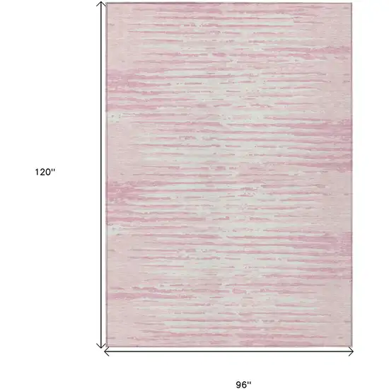 Pink And Gray Striped Washable Indoor Outdoor Area Rug Photo 3