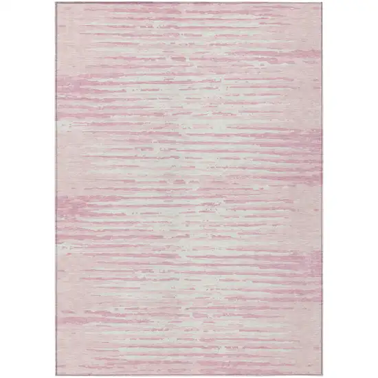 Pink And Gray Striped Washable Indoor Outdoor Area Rug Photo 2